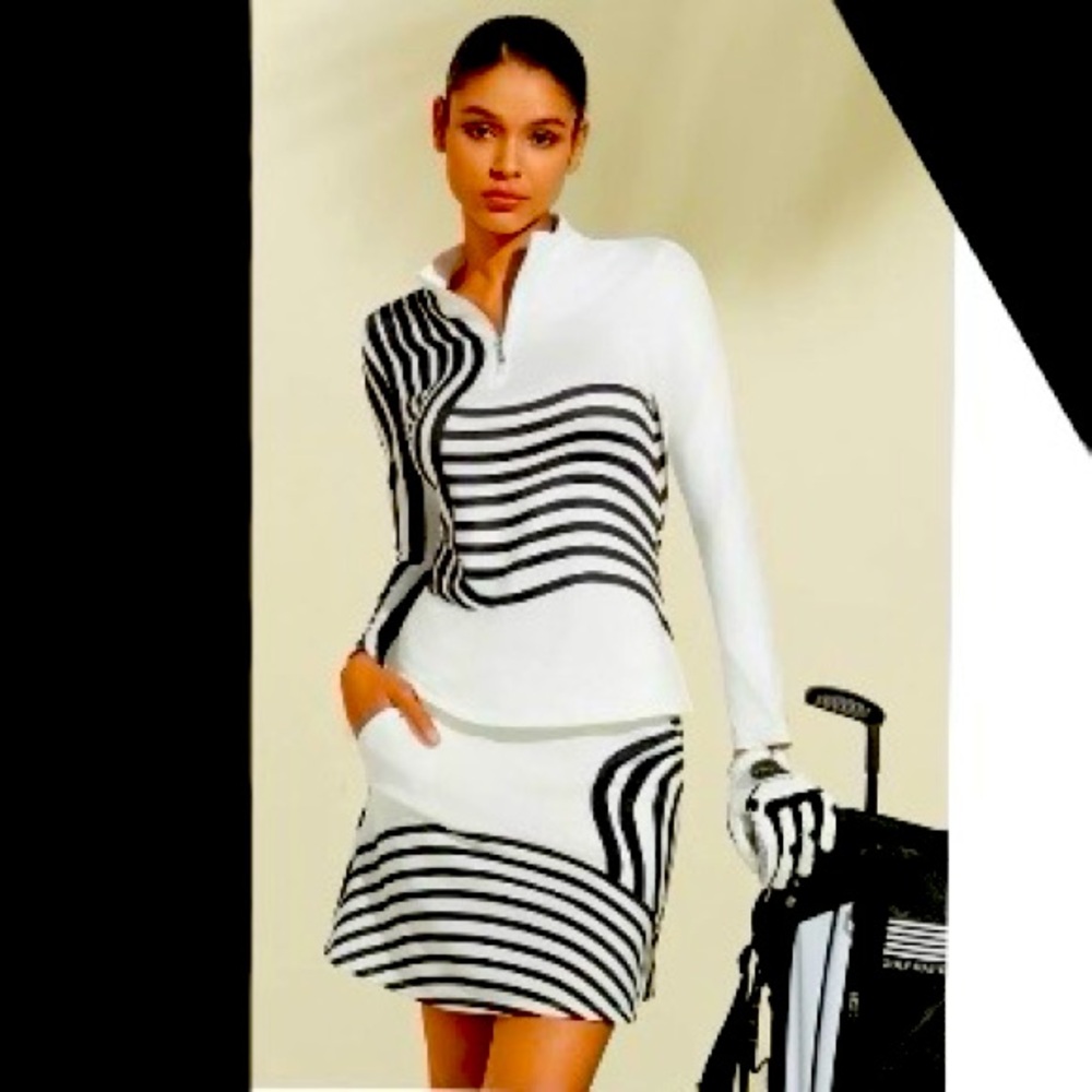 NWT 2 Piece Stylish Sun Protection UPF50 Pullover & Skirt Black and White - Picture 7 of 11